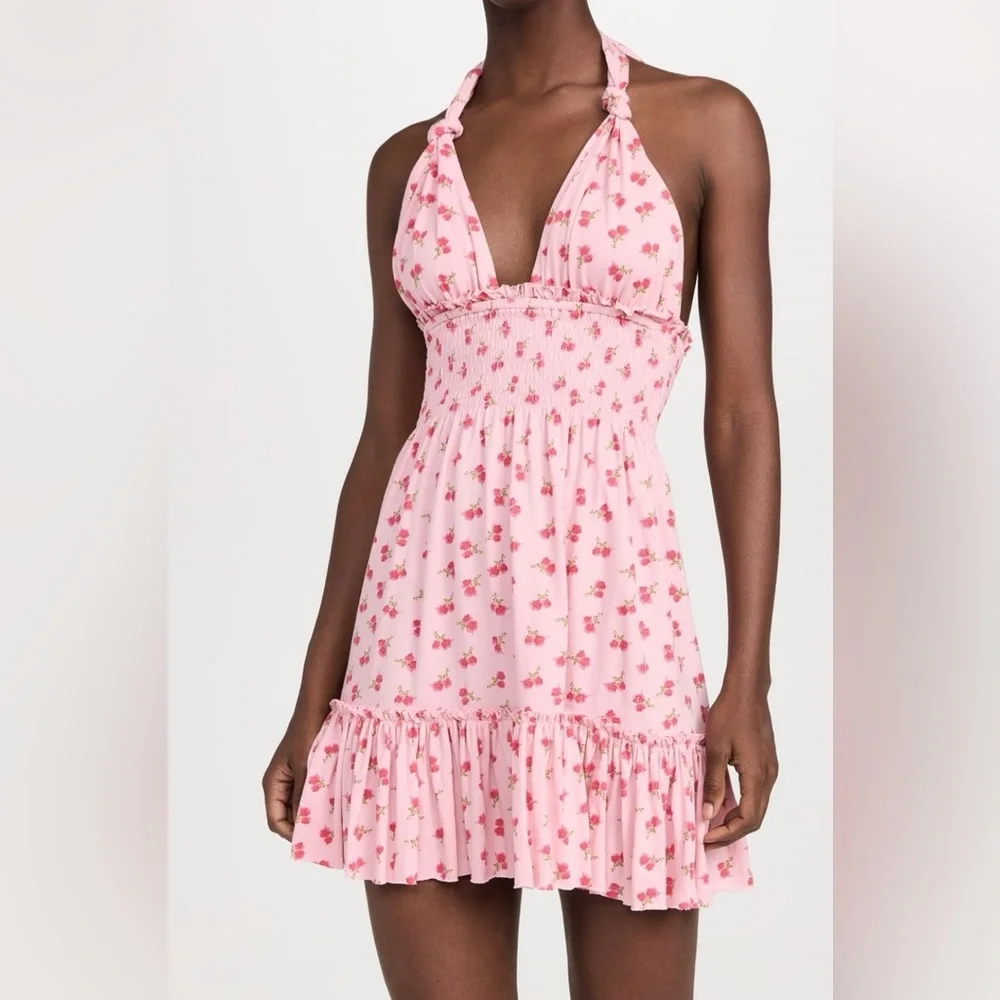 LoveShackFancy Pink Floral Halter Mini Dress NWOT - Picture 5 of 7